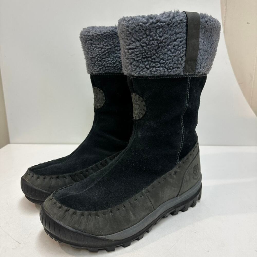 VGUC Timberland Mount Holly Waterproof Zip Winter Boots Black Gray Suede  9